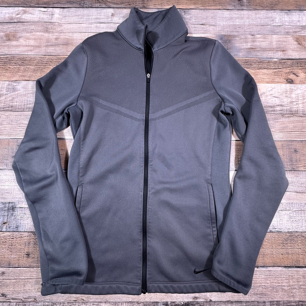 Nike Golf Dri-FIT‎ Full Zip Jacket Gray Fleece Lined Thumbholes Womens Small